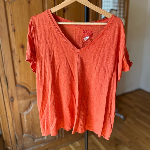 Sigrid Olsen 100% Linen Women's Orange V-Neck Top Size 1X - Picture 1 of 5